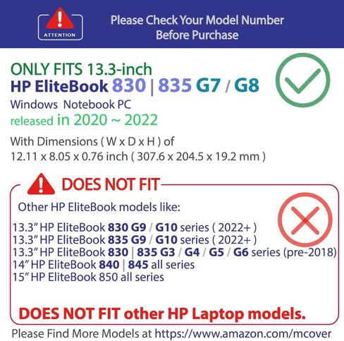 mCover Case Compatible ONLY for 2020~2022 13.3" HP EliteBook 830 G7 / G8 (Intel CPU) | EliteBook 835 G7 / G8 (AMD CPU) Series Windows Laptop (NOT Fitting Any Other HP Models) - Clear in Saudi Arabia
