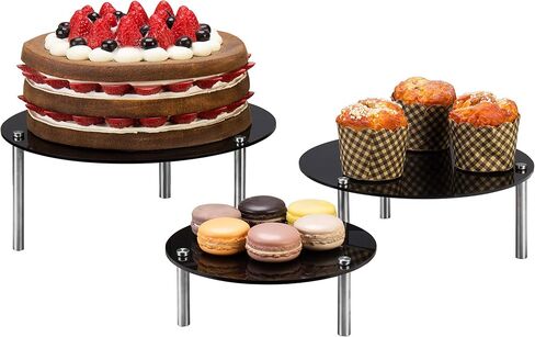 MyGift 3-Piece Set Countertop Round Black Acrylic Server Dessert & Bakery Display Riser Stands in Saudi Arabia