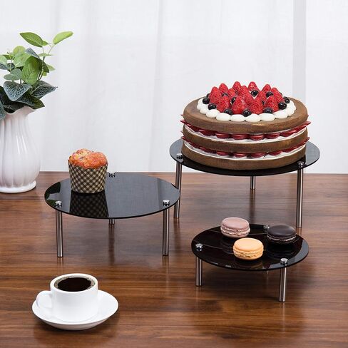 MyGift 3-Piece Set Countertop Round Black Acrylic Server Dessert & Bakery Display Riser Stands in Saudi Arabia