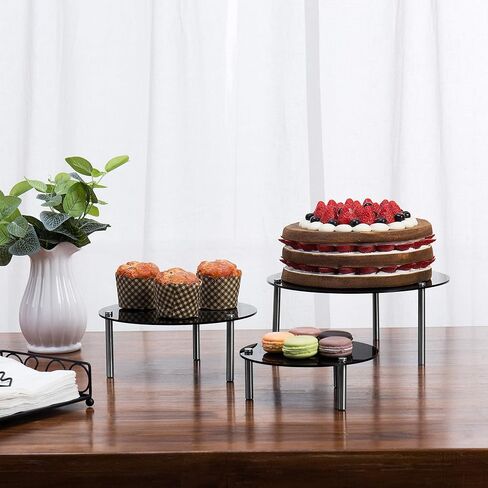 MyGift 3-Piece Set Countertop Round Black Acrylic Server Dessert & Bakery Display Riser Stands in Saudi Arabia