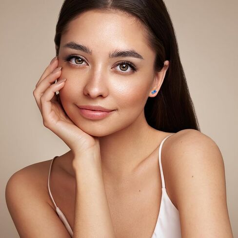 Tiny Aquamarine Earrings Small Light Blue Rectangle Earrings Gold Earrings Hypoallergenic March Birthstone Earrings for Women Trendy in Saudi Arabia