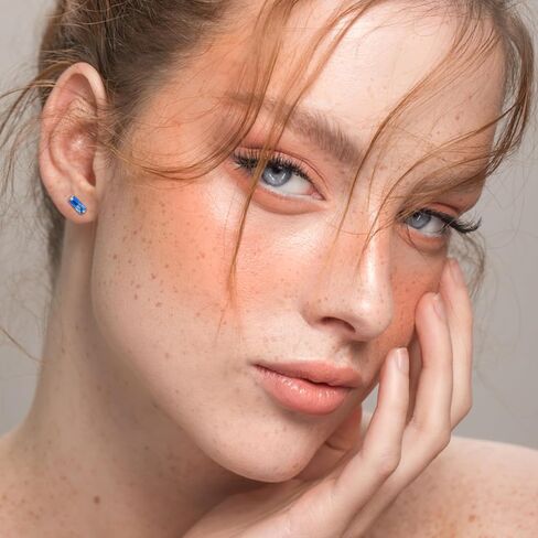 Tiny Aquamarine Earrings Small Light Blue Rectangle Earrings Gold Earrings Hypoallergenic March Birthstone Earrings for Women Trendy in Saudi Arabia