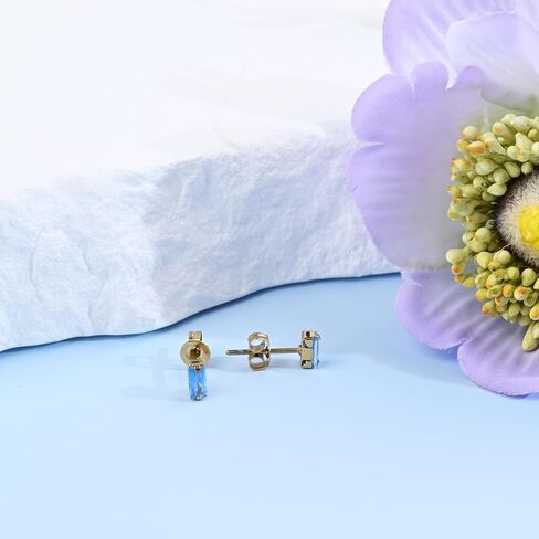 Tiny Aquamarine Earrings Small Light Blue Rectangle Earrings Gold Earrings Hypoallergenic March Birthstone Earrings for Women Trendy in Saudi Arabia