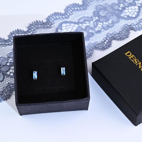 Tiny Aquamarine Earrings Small Light Blue Rectangle Earrings Gold Earrings Hypoallergenic March Birthstone Earrings for Women Trendy in Saudi Arabia