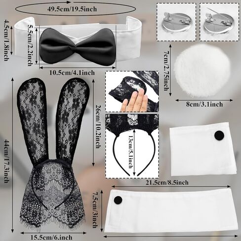 RechicGu Bunny Costume Accessories Set Rabbit Ear Headband, Flurry Rabbit Tail Bow Tie Collar Cuffs for Easter Halloween in Saudi Arabia