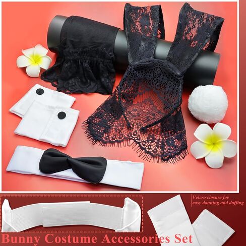 RechicGu Bunny Costume Accessories Set Rabbit Ear Headband, Flurry Rabbit Tail Bow Tie Collar Cuffs for Easter Halloween in Saudi Arabia