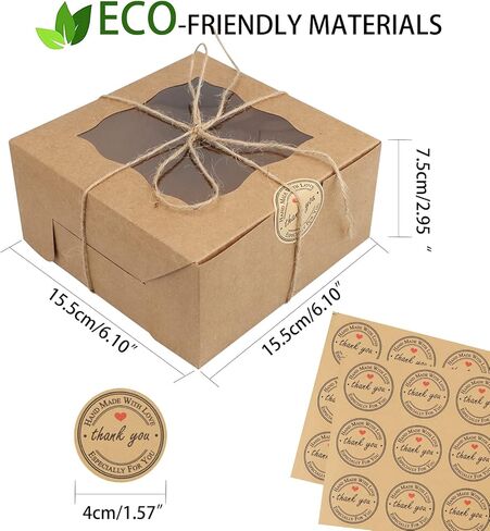 30 قطعة من علب كيك كرافت مقاس 6 بوصة مع نافذة، وصناديق مخبوزات بنية، وصندوق بسكويت مع شاشة عرض، وصناديق براوني، وصناديق طعام من الورق المقوى، وصناديق هدايا مع ملصقات للكب كيك والمعجنات والدونات in Kuwait