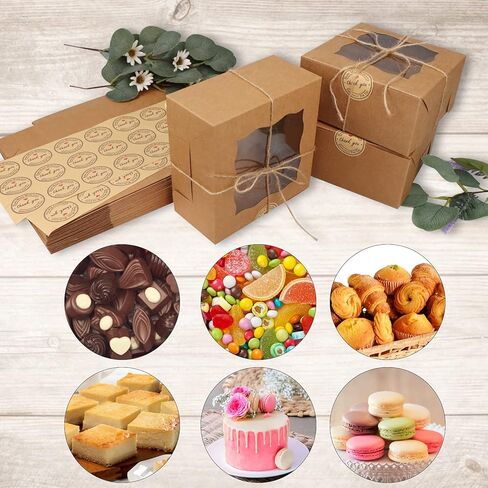 30 قطعة من علب كيك كرافت مقاس 6 بوصة مع نافذة، وصناديق مخبوزات بنية، وصندوق بسكويت مع شاشة عرض، وصناديق براوني، وصناديق طعام من الورق المقوى، وصناديق هدايا مع ملصقات للكب كيك والمعجنات والدونات in Kuwait