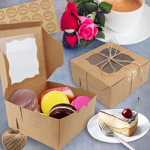 30 قطعة من علب كيك كرافت مقاس 6 بوصة مع نافذة، وصناديق مخبوزات بنية، وصندوق بسكويت مع شاشة عرض، وصناديق براوني، وصناديق طعام من الورق المقوى، وصناديق هدايا مع ملصقات للكب كيك والمعجنات والدونات in Kuwait