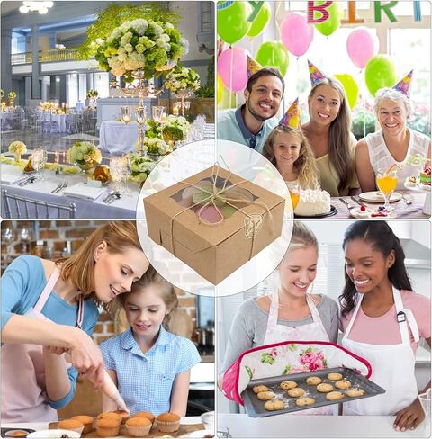 30 قطعة من علب كيك كرافت مقاس 6 بوصة مع نافذة، وصناديق مخبوزات بنية، وصندوق بسكويت مع شاشة عرض، وصناديق براوني، وصناديق طعام من الورق المقوى، وصناديق هدايا مع ملصقات للكب كيك والمعجنات والدونات in Kuwait