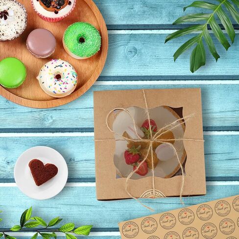 30 قطعة من علب كيك كرافت مقاس 6 بوصة مع نافذة، وصناديق مخبوزات بنية، وصندوق بسكويت مع شاشة عرض، وصناديق براوني، وصناديق طعام من الورق المقوى، وصناديق هدايا مع ملصقات للكب كيك والمعجنات والدونات in Kuwait