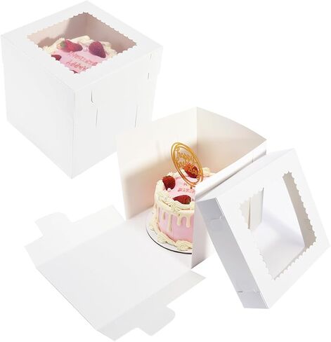 20 قطعة من علب الكيك مقاس 8x8x8 بوصة مع نافذة، وصناديق حلوى المخابز البيضاء، وحاويات كعكة مربعة من درجة الطعام in Kuwait