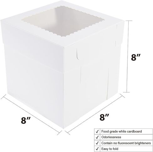 20 قطعة من علب الكيك مقاس 8x8x8 بوصة مع نافذة، وصناديق حلوى المخابز البيضاء، وحاويات كعكة مربعة من درجة الطعام in Kuwait