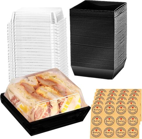 50 PCS Paper Charcuterie Boxes with Clear Lids, 5 Inch Sandwich Boxes, Bakery Gift Boxes, Square Disposable Food Containers, Cake Boxes, Dessert Boxes Pastry Boxes for Cookies, Cakes (Black) in Saudi Arabia