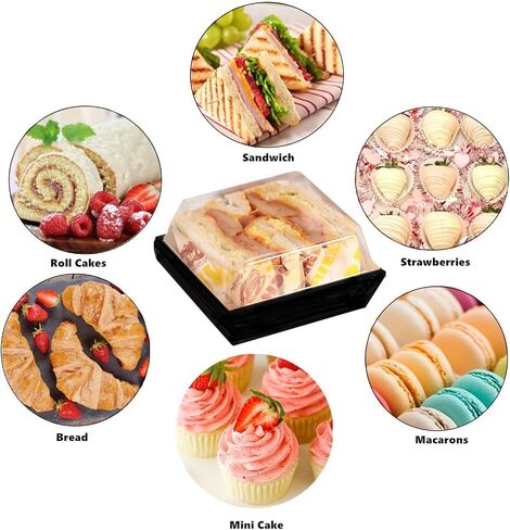 50 PCS Paper Charcuterie Boxes with Clear Lids, 5 Inch Sandwich Boxes, Bakery Gift Boxes, Square Disposable Food Containers, Cake Boxes, Dessert Boxes Pastry Boxes for Cookies, Cakes (Black) in Saudi Arabia