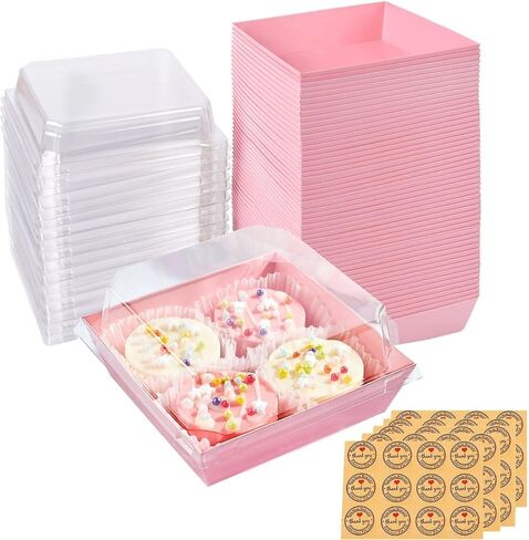 50 PCS Paper Charcuterie Boxes with Clear Lids, 5 Inch Sandwich Boxes, Bakery Gift Boxes, Square Disposable Food Containers, Cake Boxes, Dessert Boxes Pastry Boxes for Cookies, Cakes (Black) in Saudi Arabia
