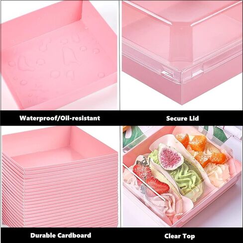 50 PCS Paper Charcuterie Boxes with Clear Lids, 5 Inch Sandwich Boxes, Bakery Gift Boxes, Square Disposable Food Containers, Cake Boxes, Dessert Boxes Pastry Boxes for Cookies, Cakes (Black) in Saudi Arabia