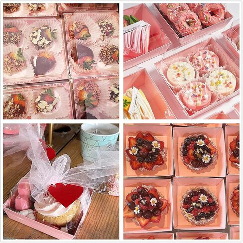50 PCS Paper Charcuterie Boxes with Clear Lids, 5 Inch Sandwich Boxes, Bakery Gift Boxes, Square Disposable Food Containers, Cake Boxes, Dessert Boxes Pastry Boxes for Cookies, Cakes (Black) in Saudi Arabia