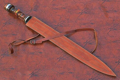29 inches Long Maximus Gladuis Sword, 21" Long Hand Forged Damascus Steel Double Edge Blade, Hand Crafted Walnut Wood Grip with Brass Spacer, Leather Scabbard with Shoulder Stripe in Kuwait