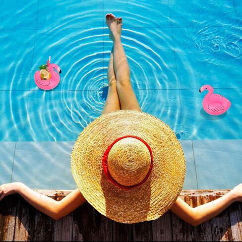 Skylety 48 Pieces Flamingo Inflatable Drink Holders Drink Float Swimming Pool Float Pink Flamingo Cup Holders for Beverage Cans Cups Bottles Pool Party in Saudi Arabia