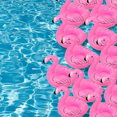 Skylety 48 Pieces Flamingo Inflatable Drink Holders Drink Float Swimming Pool Float Pink Flamingo Cup Holders for Beverage Cans Cups Bottles Pool Party in Saudi Arabia