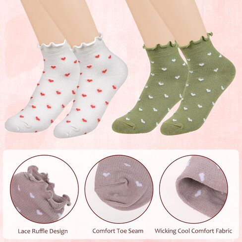 5 Pairs Ruffle Socks Women Heart Socks Cute Frilly Socks Heart Ruffled Ankle Socks for Women, Cotton Knit Lettuce Trim Socks for Women Girl, Soft Breathable Womens Fancy Casual Socks in Saudi Arabia