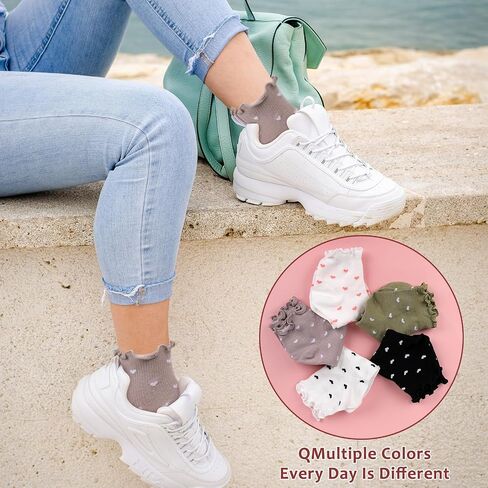 5 Pairs Ruffle Socks Women Heart Socks Cute Frilly Socks Heart Ruffled Ankle Socks for Women, Cotton Knit Lettuce Trim Socks for Women Girl, Soft Breathable Womens Fancy Casual Socks in Saudi Arabia