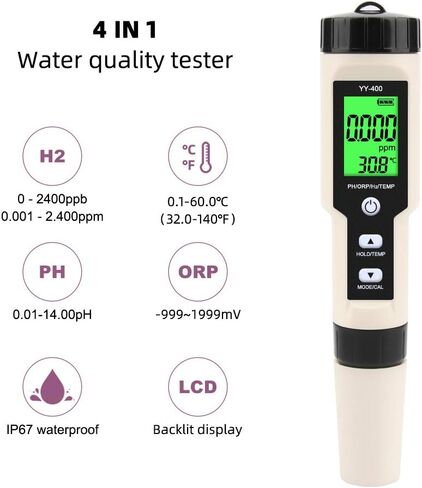 جهاز اختبار جودة المياه الرقمي 4 في 1 PH/ORP/H2/TEMP وزجاجة ماء مولد الهيدروجين in Kuwait
