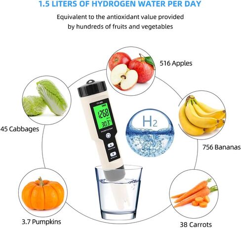 جهاز اختبار جودة المياه الرقمي 4 في 1 PH/ORP/H2/TEMP وزجاجة ماء مولد الهيدروجين in Kuwait