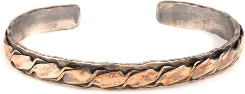 سوار مصنوع يدويًا من الفضة الإسترليني مقاس واحد للرجال مع شريط نحاسي ملتوي in Kuwait