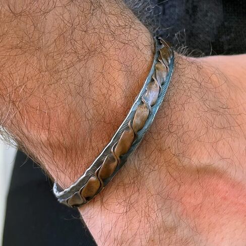 سوار مصنوع يدويًا من الفضة الإسترليني مقاس واحد للرجال مع شريط نحاسي ملتوي in Kuwait