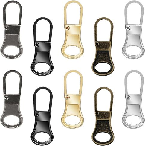 10pcs Zipper Pull Tab Replacement, Detachable Metal Small Zipper Handle Broken Zipper Repair Mend Fixer for Luggage Jackets Clothing Boots Purse(5 colors) in Saudi Arabia