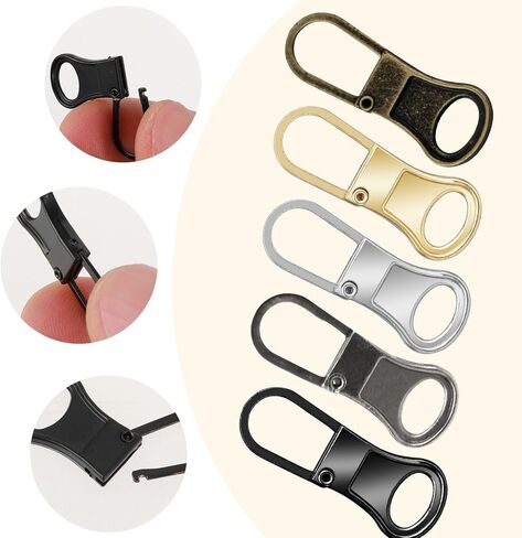 10pcs Zipper Pull Tab Replacement, Detachable Metal Small Zipper Handle Broken Zipper Repair Mend Fixer for Luggage Jackets Clothing Boots Purse(5 colors) in Saudi Arabia