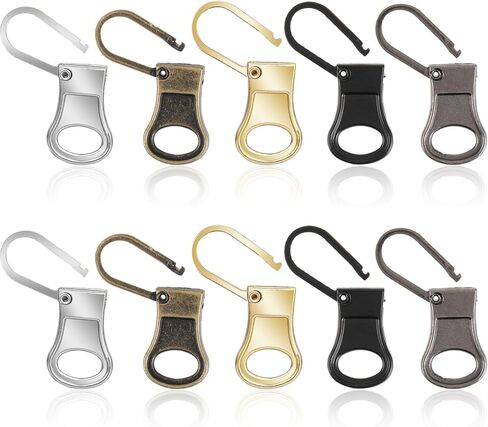 10pcs Zipper Pull Tab Replacement, Detachable Metal Small Zipper Handle Broken Zipper Repair Mend Fixer for Luggage Jackets Clothing Boots Purse(5 colors) in Saudi Arabia