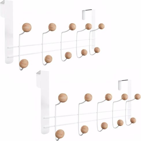 عبوتان من خطافات فوق الباب، رف منظم معدني قوي فوق الباب مع 10 خطافات خشبية لغرفة المعيشة والحمام وغرفة النوم والملابس المعلقة للمطبخ والمناشف والقبعات والمعاطف والحقائب in Kuwait