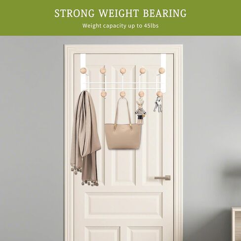 عبوتان من خطافات فوق الباب، رف منظم معدني قوي فوق الباب مع 10 خطافات خشبية لغرفة المعيشة والحمام وغرفة النوم والملابس المعلقة للمطبخ والمناشف والقبعات والمعاطف والحقائب in Kuwait