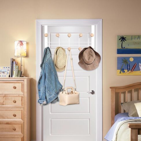 عبوتان من خطافات فوق الباب، رف منظم معدني قوي فوق الباب مع 10 خطافات خشبية لغرفة المعيشة والحمام وغرفة النوم والملابس المعلقة للمطبخ والمناشف والقبعات والمعاطف والحقائب in Kuwait