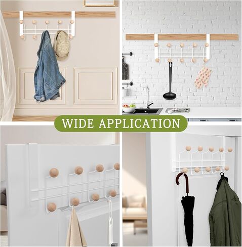 عبوتان من خطافات فوق الباب، رف منظم معدني قوي فوق الباب مع 10 خطافات خشبية لغرفة المعيشة والحمام وغرفة النوم والملابس المعلقة للمطبخ والمناشف والقبعات والمعاطف والحقائب in Kuwait