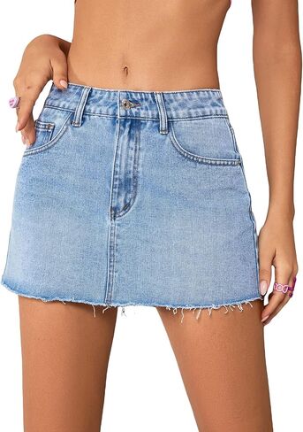 Floerns Women's Causal High Waist Raw Hem Pocket Denim Jean Short Skirt in Kuwait