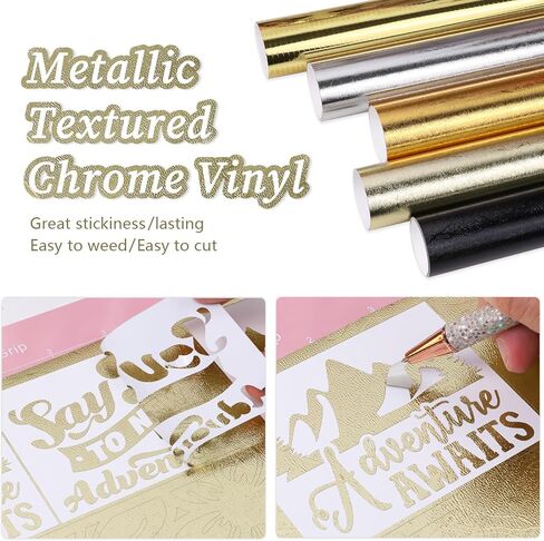 لفة فينيل لاصقة من الفينيل المعدني المزخرف من WRAPXPERT مقاس 30.48 سم × 12.7 سم، لفة فينيل لاصقة دائمة من الذهب الشمبانيا للمشروعات اليدوية، ديكور المنزل جميع قطع الحرف اليدوية in Kuwait