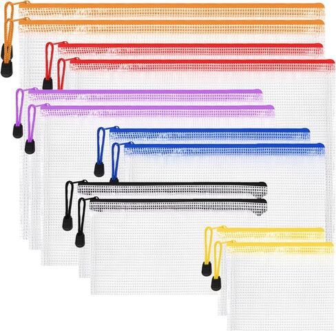 12 قطعة من الحقيبة الشبكية بسحاب للمنظم، 6 أحجام من أكياس السحاب المقاومة للماء، 6 ألوان لحقيبة المستندات البلاستيكية، متعددة الأغراض لتخزين السفر والأجهزة المكتبية وتنظيم المنزل in Kuwait