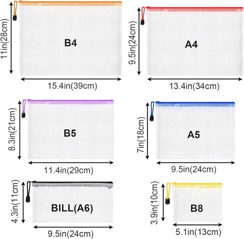 12 قطعة من الحقيبة الشبكية بسحاب للمنظم، 6 أحجام من أكياس السحاب المقاومة للماء، 6 ألوان لحقيبة المستندات البلاستيكية، متعددة الأغراض لتخزين السفر والأجهزة المكتبية وتنظيم المنزل in Kuwait