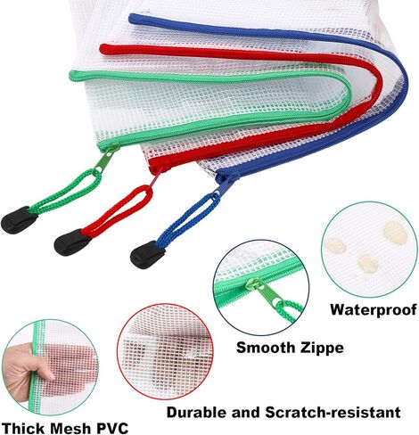 12 قطعة من الحقيبة الشبكية بسحاب للمنظم، 6 أحجام من أكياس السحاب المقاومة للماء، 6 ألوان لحقيبة المستندات البلاستيكية، متعددة الأغراض لتخزين السفر والأجهزة المكتبية وتنظيم المنزل in Kuwait