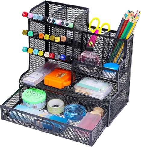 Mesh Desk Organizer with Drawer,Multi-Functional Pen Holder for Desk, Pencil Organizer Desk Organizers and Accessories for School Home Art Supplies in Kuwait