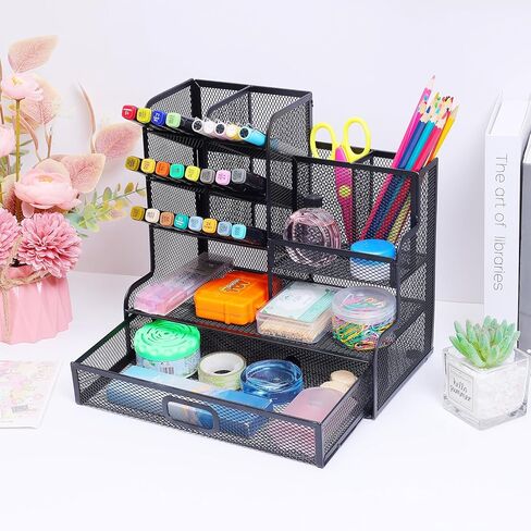 Mesh Desk Organizer with Drawer,Multi-Functional Pen Holder for Desk, Pencil Organizer Desk Organizers and Accessories for School Home Art Supplies in Kuwait