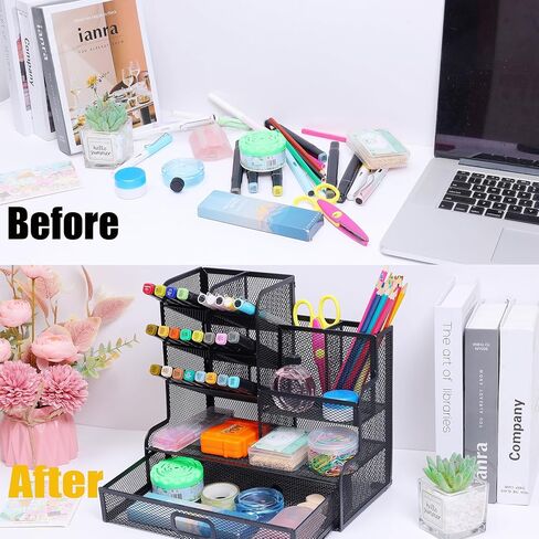 Mesh Desk Organizer with Drawer,Multi-Functional Pen Holder for Desk, Pencil Organizer Desk Organizers and Accessories for School Home Art Supplies in Kuwait