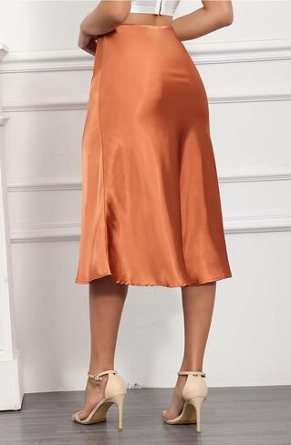 ALCEA ROSEA Womens Satin High Waisted Silky Midi Skirt Elastic A-line Skirt for Wedding Party Work AR1212 in Saudi Arabia