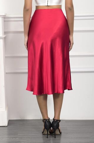 ALCEA ROSEA Womens Satin High Waisted Silky Midi Skirt Elastic A-line Skirt for Wedding Party Work AR1212 in Saudi Arabia