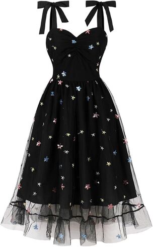 ODIZLI Women’s 1950s Retro Vintage Dress Adjustable Spaghetti Straps Mesh Strawberry/Flower/Cherry Swing Dress Cocktail Dress in Saudi Arabia