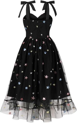 ODIZLI Women’s 1950s Retro Vintage Dress Adjustable Spaghetti Straps Mesh Strawberry/Flower/Cherry Swing Dress Cocktail Dress in Saudi Arabia